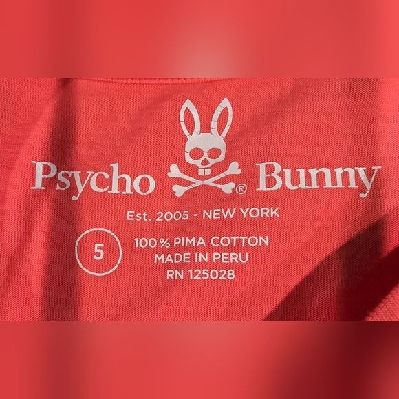 Psycho Bunny Men's Logo Coral And White Tshirt Size 5(M) - Picture 2 of 6